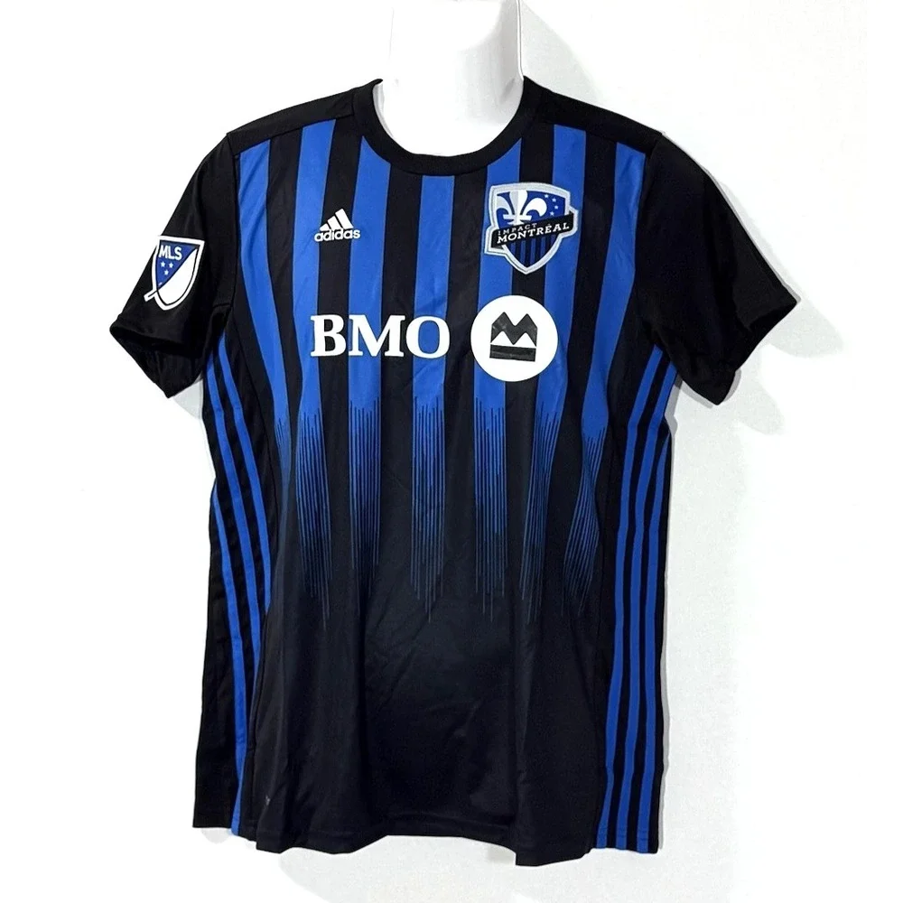 Adidas Montreal Impact MLS Shirt Size L Black Blue Climalite Jersey Top